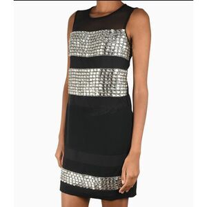 Diane von Furstenberg Wally Square All Over Crystal Mesh Crepe Mini Dress Size 2